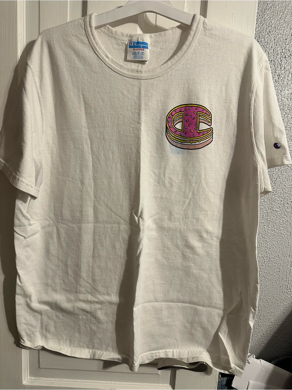 Champion Cream Pink Donut colab Short-Sleeve Tee